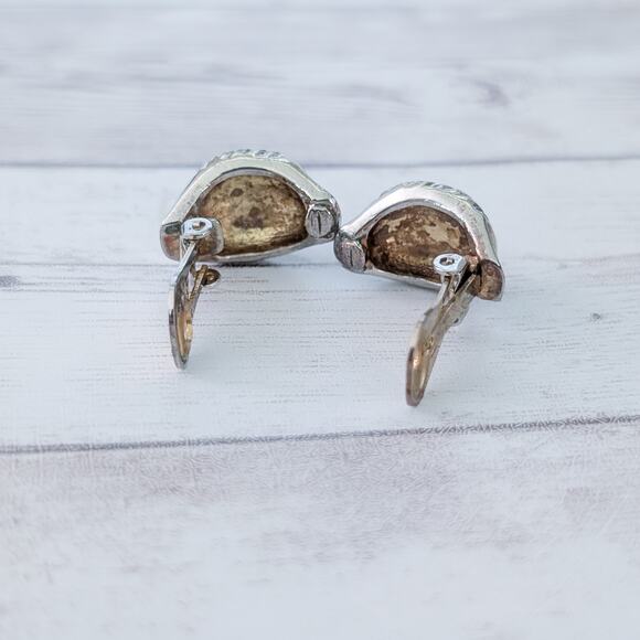 Vintage Clip On Earrings Stylish Statement Silver Tone Chunky 7/8" - Picture 8 of 9